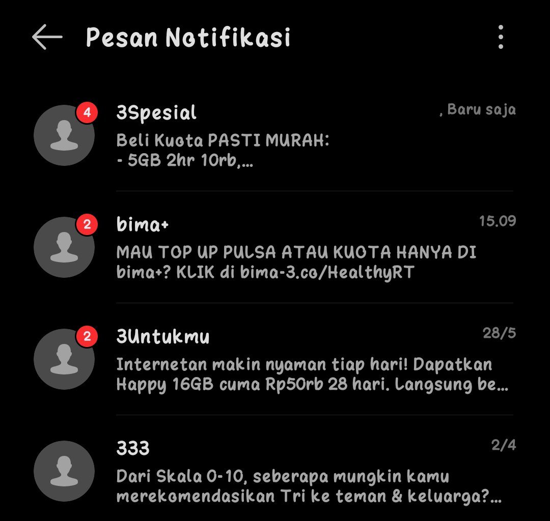 jokolovelace's tweet photo. Tri @triindonesia lama² kalian makin ganggu ya anjir... Sms ga guna gini tiap hari... Ga guna program anti spam kalian... Kalian sendiri pelaku spam nya... https://t.co/b1aWb7V1Aw