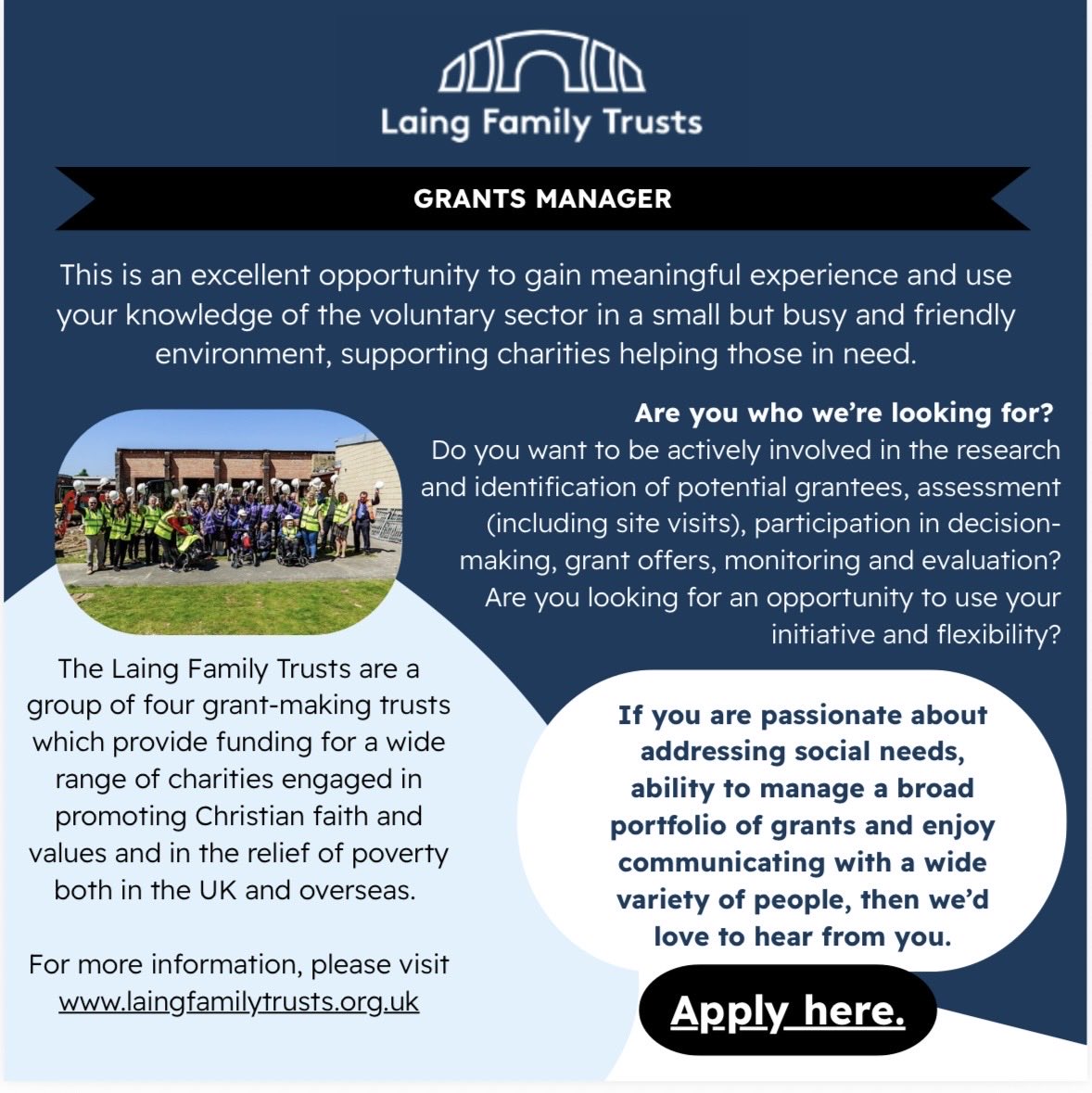 GrantsChristian's tweet photo. Job vacancy at the Laing Family Trusts. https://t.co/P0JhKIWVXl