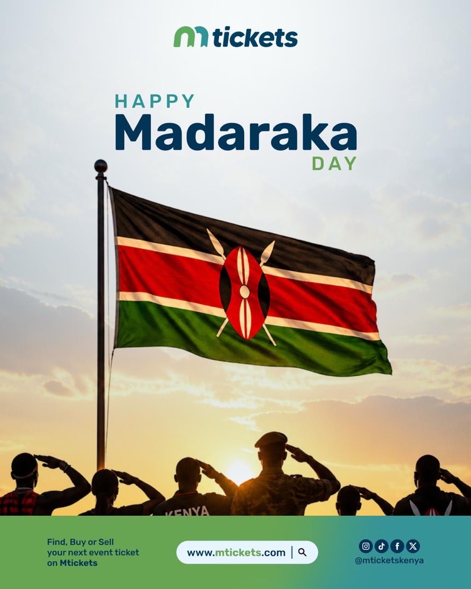 MticketsEvents_'s tweet photo. 🇰🇪 Happy Madaraka Day! 🇰🇪
Today, we celebrate the spirit of self-governance, freedom, and the resilience that continues to shape our nation. 
Here’s to unity, progress, and creating unforgettable experiences together. 🎉
Find, buy, or sell your next event ticket with Mtickets. https://t.co/Ccjbaw4wt1