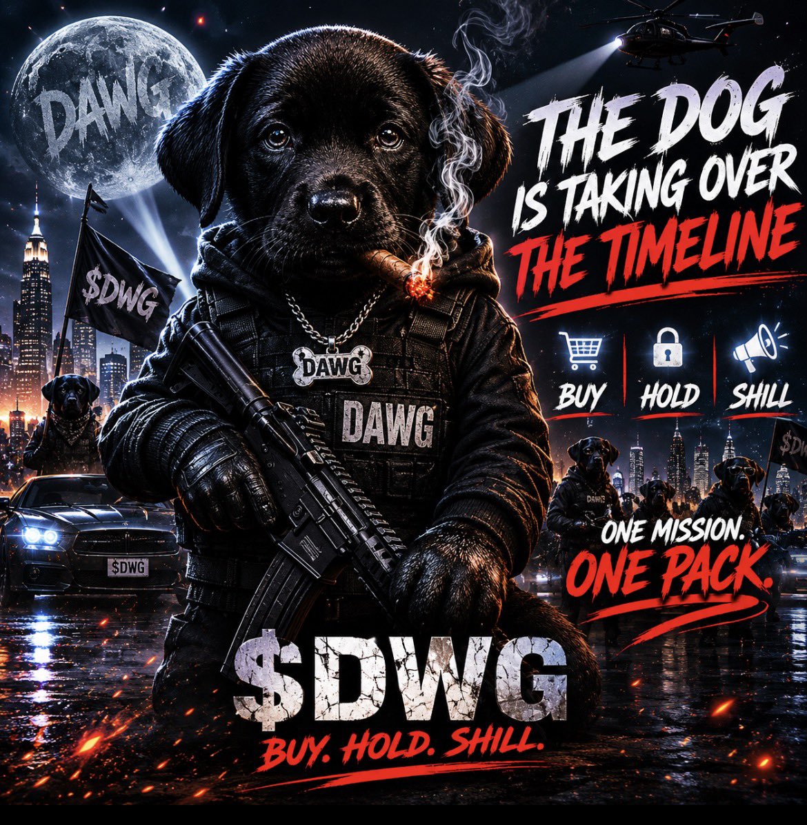 Nulradocrypt's tweet photo. Good morning to everyone except those still fading $DWG. 

The memes are spreading.
The community is getting louder.
And the dog keeps showing up everywhere.

You can laugh at the dog.
You can ignore the dog.

But eventually, you’ll be talking about the dog.
@Dogwifgun_ 
$DWG 🚀 https://t.co/ykqUHCA4pn