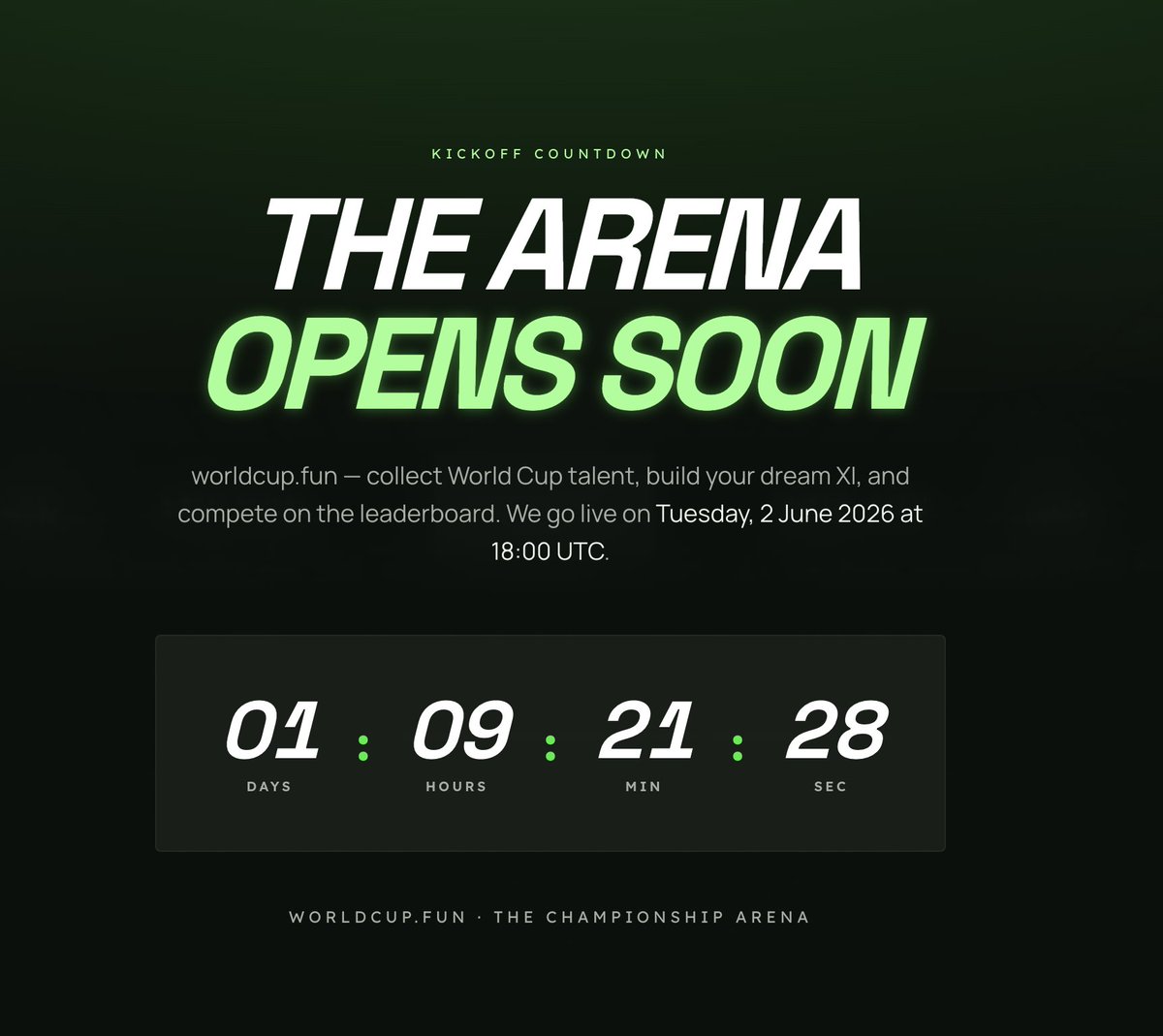 WorldCup_Fun's tweet photo. Not long now! 

https://t.co/x6fK8iafb8 is launching tomorrow. 

Here's what you need to know 👇

1. It's a mix of fantasy and pack-gamification.  

2. You choose your starting XI from the players you pack. 

3. FPL style points system. 

4. $WCF token holders get a % of pack sales via revenue share. 

5. Every week the prize pool is around $1,000 but is accumulative based on packs sold. 

Join our TG for more info https://t.co/6TnYz32VZU