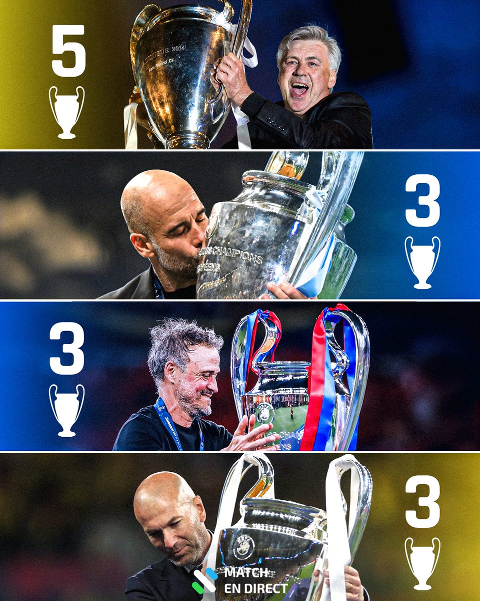 MatchEnDirectFr's tweet photo. 🏆 Luis Enrique devient le quatrième entraîneur de l’histoire à remporter la Ligue des champions au moins trois fois https://t.co/GOJ06RVOOY
