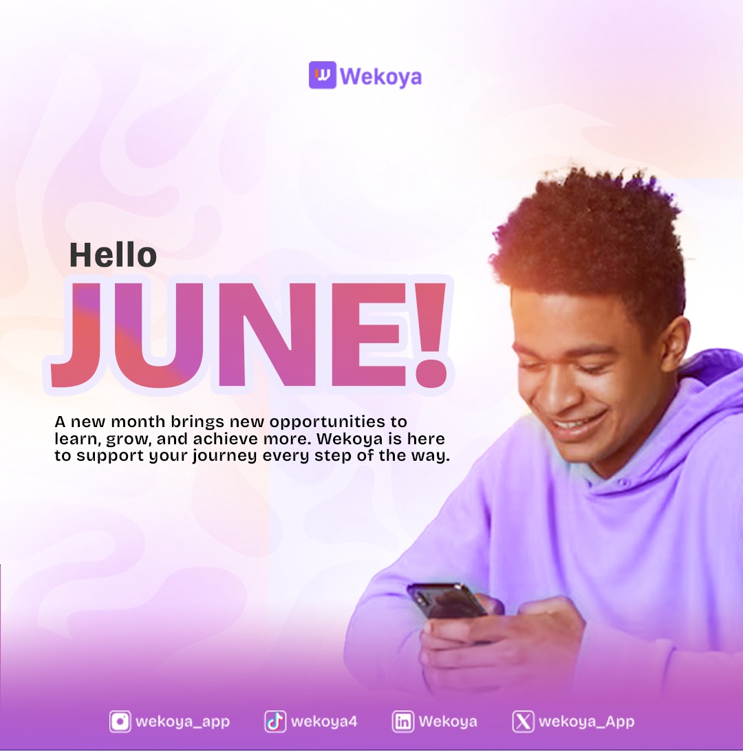 Wekoya_App's tweet photo. Happy New Month, Wekoya Community! 💜

Thank you for being part of our growing community of students who are learning, building, competing, and preparing for greater opportunities.

Welcome to June. Let's make it count. ✨ https://t.co/03D2z5ebvq