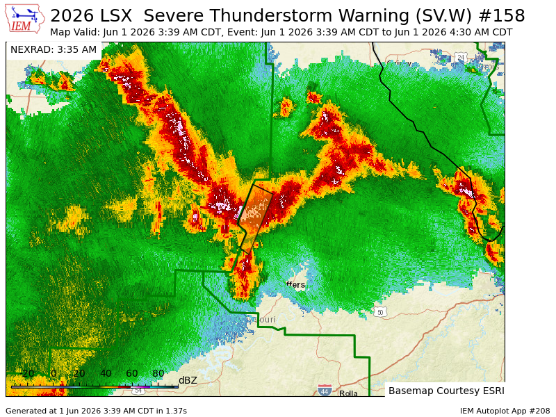 HFitzpatrickWX's tweet photo. LSX issues Severe Thunderstorm Warning [wind: 60 MPH (RADAR INDICATED), hail: 1.00 IN (RADAR INDICATED)] for Boone, Moniteau [MO] till 4:30 AM CDT https://t.co/oL1sNuozg4 https://t.co/H9M5Yqd2Fb