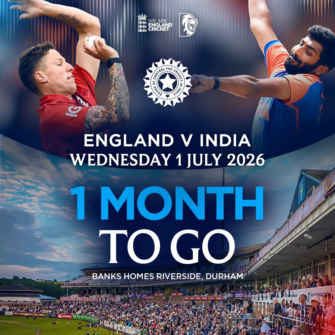 DurhamCricket's tweet photo. Just 1️⃣ month to go until until #ENGvIND in Chester le Street, with just premium tickets remaining. 🏴󠁧󠁢󠁥󠁮󠁧󠁿🇮🇳

BUY NOW 👉 https://t.co/hrgs8D97Cp https://t.co/c6ywNHHbfM