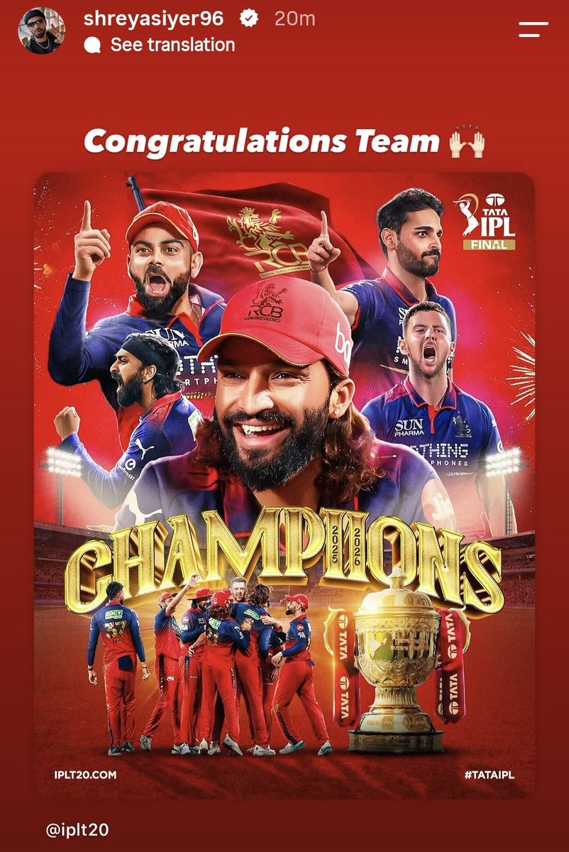 ImTanujSingh's tweet photo. Shreyas Iyer's Instagram story for RCB. ♥️ https://t.co/8jIfkAOqWO