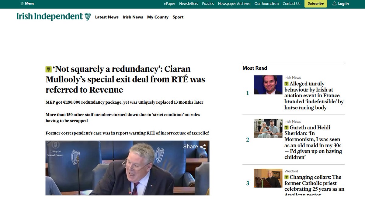 nwl88444048's tweet photo. Nearly two years later, we find out that veteran RTE reporter and now Independent Ireland MEP Ciaran Mullooly was paid €180,000 by RTE as an exit payment in 2021, and it "wasn't squarely a redundancy". His role was filled 13 months later with Sinead Hussey. It was blatant chicanery, though you can't blame Ciaran, he just sat there and took the money offered.