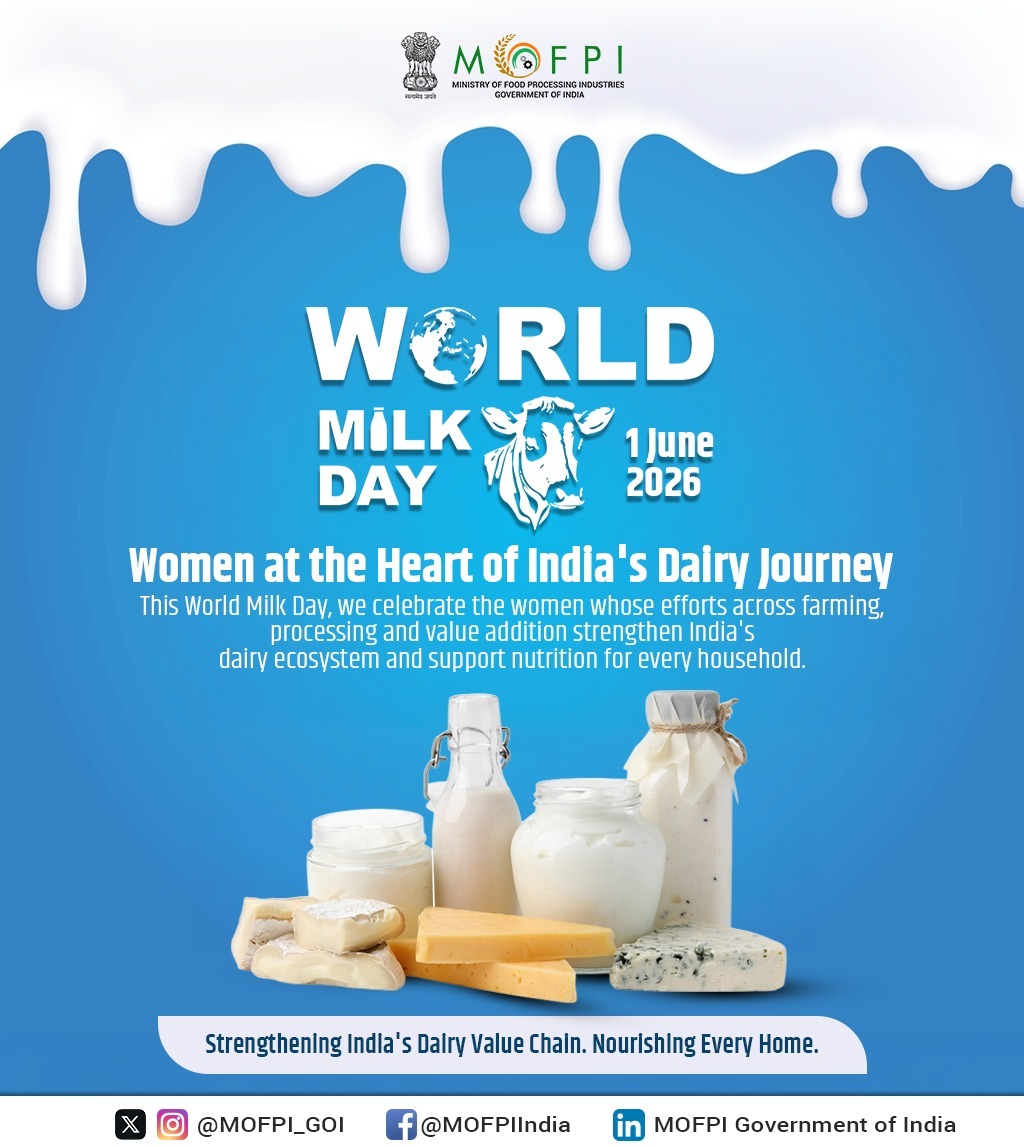 MOFPI_GOI's tweet photo. Women are at the heart of India's dairy journey. From dairy farms to food processing and value addition, their contributions strengthen the dairy ecosystem and support nutrition for every household.

Strengthening India's Dairy Value Chain. Nourishing Every Home.

#WorldMilkDay https://t.co/FiFpWtv1HR