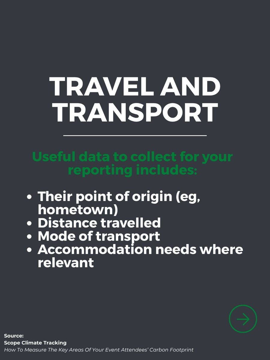 scope_carbon's tweet photo. Let's talk about some of the attendee data points you need to track for sustainable events.  

The core areas to gather attendee data around are: 
✈️ Travel and Transport 
🍽️ Food and Beverage Consumption 
and more...  
 
👉 Read more here: https://t.co/CeSSvziqNr https://t.co/i8j3Jr47s0