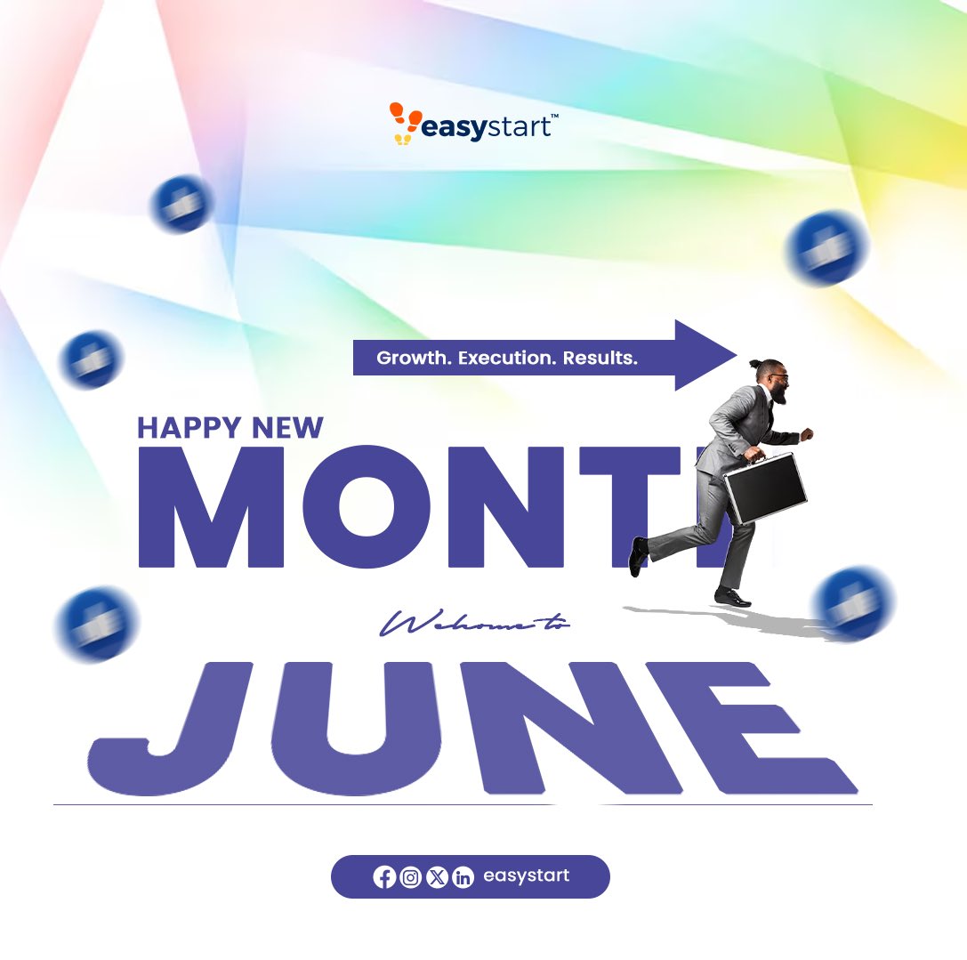 Easystartglobal's tweet photo. June is not asking what you planned. June is asking what you’re building.

Move.
Execute.
Grow.

The goals won’t achieve themselves.

Welcome to a month of growth, execution, and results. 

#EasyStart #HappyNewMonth #BusinessGrowth #EntrepreneurMindset #June2026 #ResultsMatter https://t.co/6HSSAe9KJF