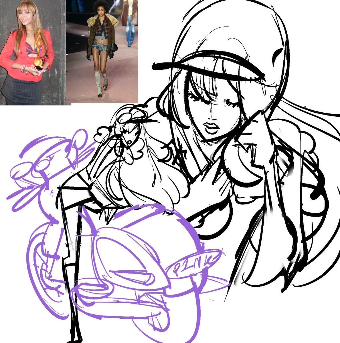 ladybugnerd's tweet photo. PinkBikeress sketch &amp; line art WIP https://t.co/pSUmLo6vZR