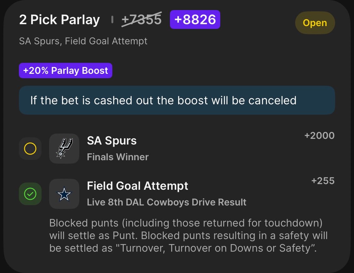 ChanceCopperpot's tweet photo. @beatingthebook @KelleyBydlon Spurs are in the finals Gill!! I know that you do not hedge but I decided to take Knicks +1.5 games. Best price I could find was at Kalshi for -126.. I have to monetize this +8826 Spurs ticket that I bet on Christmas Day with you! Lets Go!!! https://t.co/c8DhfdiyGg