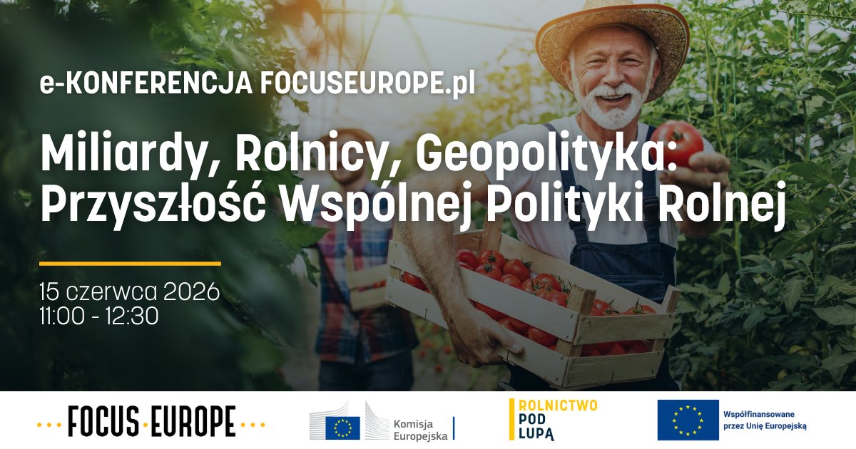 FocusEuropepl's tweet photo. DEBATA EKSPERCKA: "Miliardy, Rolnicy, Geopolityka: Przyszłość Wspólnej Polityki Rolnej"

📅 Data: 15 czerwca (poniedziałek) 2026 r., godz. 11:00
💻 Miejsce: online (platforma Zoom)
🔗 Rejestracja: https://t.co/wTD2aUSsI2

❔Jak projektować WPR, aby unijne miliardy realnie wzmacniały rolników, a nie tylko łagodziły kolejne kryzysy? Czy ochrona środowiska może iść w parze z rentownością gospodarstw? Jak przygotować europejskie rolnictwo na możliwe rozszerzenie UE o Ukrainę, presję konkurencyjną z Mercosuru i brak następców na wsi?

🗣️ O tym i wiele więcej podczas debaty porozmawiają:
🔹Jerzy Plewa - były Dyrektor Generalny ds. rolnictwa w Komisji Europejskiej, ekspert @TeamEuropePL  
🔹dr hab. @Monika_Stanny - Dyrektor Instytutu Rozwoju Wsi i Rolnictwa PAN
🔹@EKOlodziejczak_ - Poseł na Sejm X kadencji, założyciel @AGROunia_
🔹Katarzyna Maciąg - Prezeska Kooperatywa Dobrze
🔹Rozmowę poprowadzi dr @KarolinaZby - redaktorka naczelna https://t.co/LOVpkGHa1Q.

Zarejestruj się już dziś! Serdecznie zapraszamy!