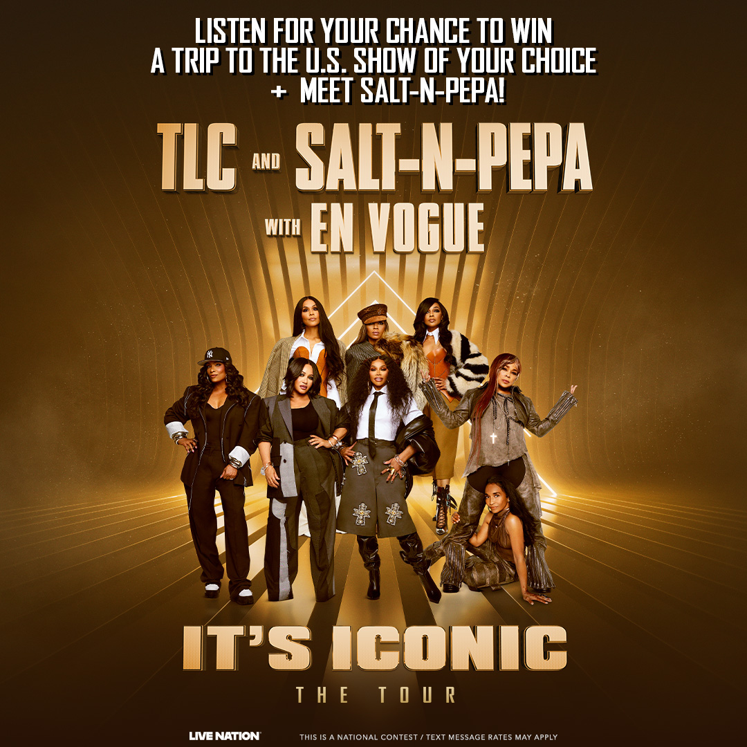 Mega979's tweet photo. Three legendary supergroups. Countless hits. ONE iconic tour. 🎤✨

TLC + Salt‑N‑Pepa are teaming up to tour with En Vogue - and we’re sending YOU there in style 😎✈️

Listen weekdays for the national text keywords and make this ICONIC moment yours. Prize courtesy of Live Nation. https://t.co/zBiH31eCyc