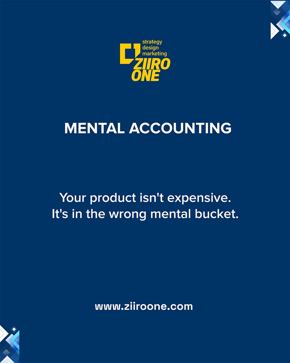 ZiiroOne's tweet photo. Mental accounting is a behavioral economics concept where people treat money differently depending on its intended use or source

Position your products in the right mental bucket. 

#ziiroone
#behavioraleconomics
#pricingpsychology
#marketingstrategy
#cognitivebias https://t.co/v8rFzSS8XD