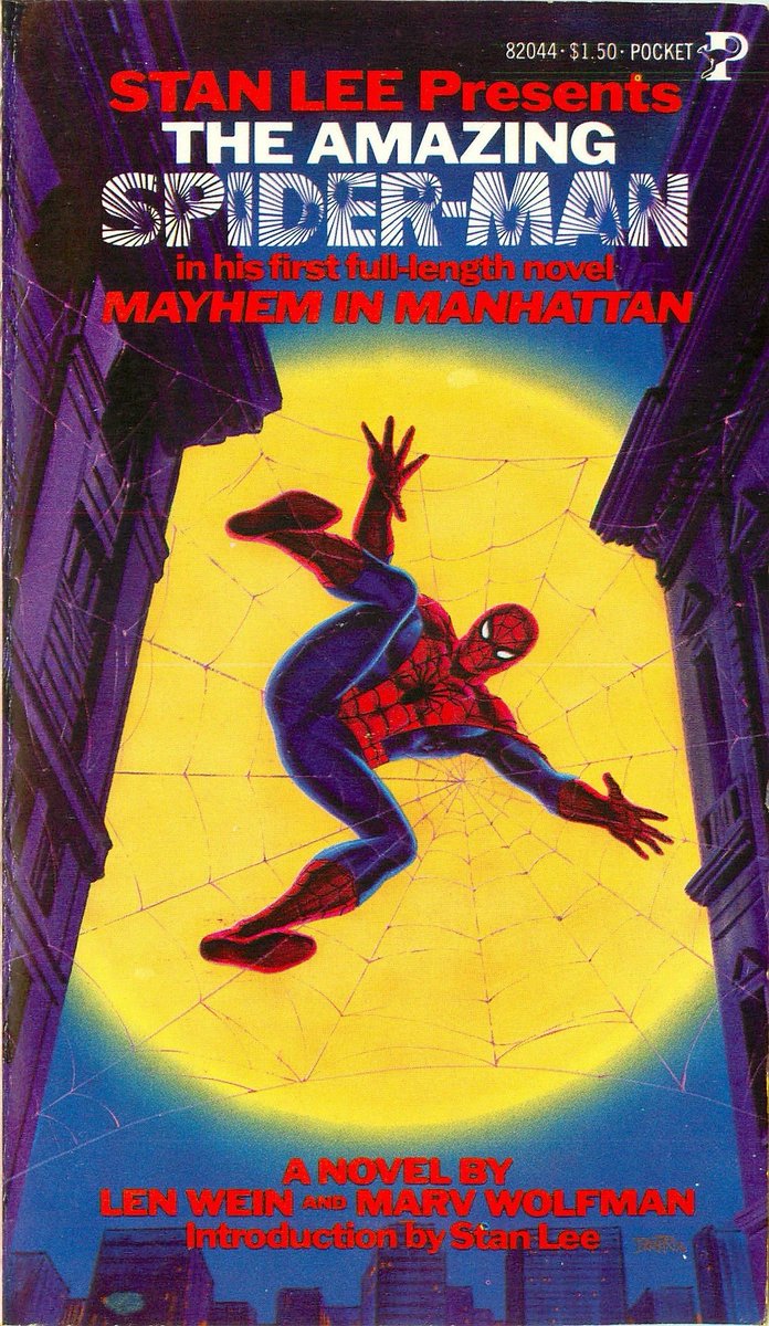 Alexromval's tweet photo. Os juro que estoy completamente llorando. 

El eslogan de "Mayhem In Manhattan" es literalmente el título de una novela de Spider-Man de 1978. Yo no sé a quién carajos han puesto ahora al cargo del marketing de esta película, pero SABE lo que está haciendo. https://t.co/dGpsvPPAeG