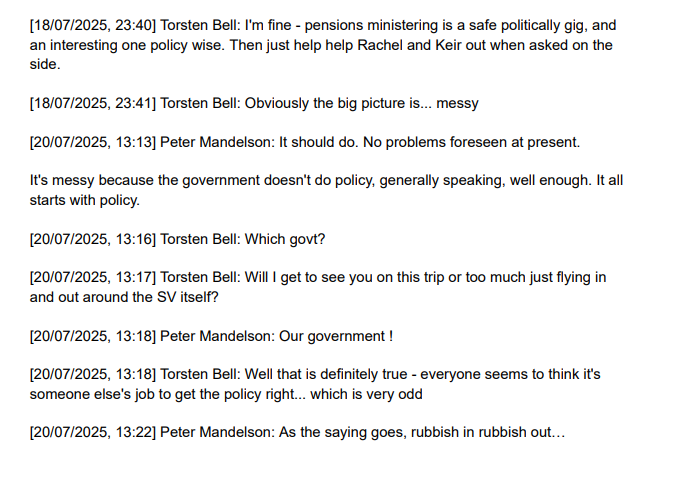 PolitlcsUK's tweet photo. 🚨 NEW: Treasury Minister Torsten Bell agreed with Peter Mandelson that the Government doesn't do policy "well enough" 

Bell: "Everyone seems to think it's someone else's job to get the policy right... which is very odd" https://t.co/HzGxpJ6Oy7