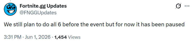 FortTory's tweet photo. According to @FNGGUpdates, they still plan on doing the rest later on. https://t.co/rc6dEydewS