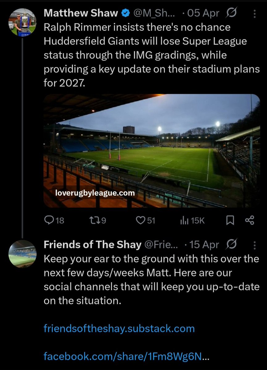 FriendsOfShay's tweet photo. @AFCHalifax2006 @M_Shaw1 A 'heads up' was given on the 15th April that the situation around The Shay Stadium was about to develop and has done more and more since.

We would still be more than happy to speak to you though. First port of call would be to follow us back so we can DM you further details. https://t.co/1Amdk2XhXE