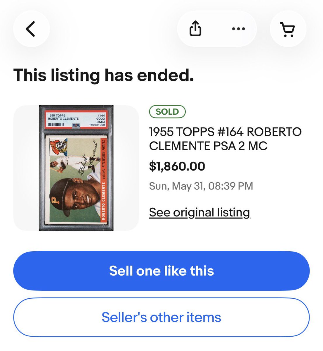 plbcards's tweet photo. The one from last night closed at $1860 so… $1850 shipped for mine. Very similar copies…

Please add 3% for goods https://t.co/QnwxGaZvZ5