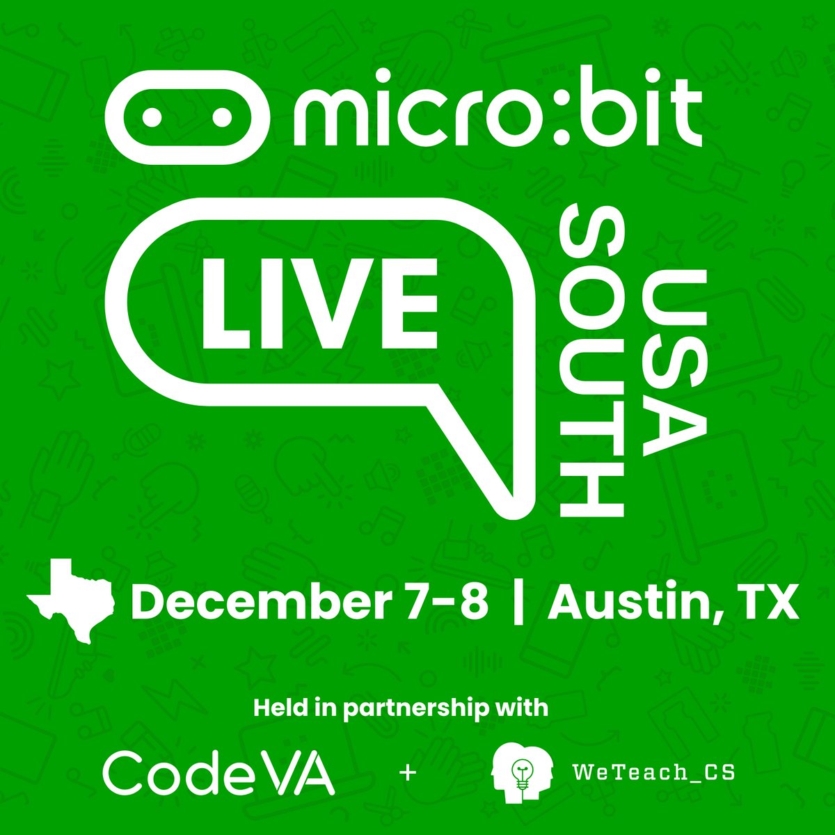 weteachcs's tweet photo. Want to expand impactful CS learning through physical computing? micro:bit Live USA South 2026 is for you! Join us December 7-8 to explore how the micro:bit can support accessible and impactful CS learning across a wide range of contexts. 

Register: https://t.co/tAYbAGWLe0 https://t.co/OBnF2SZNkN