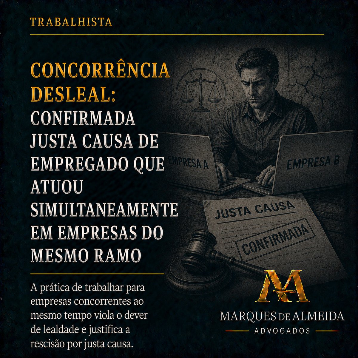 AdvmaAdv's tweet photo. Concorrência desleal: confirmada justa causa de empregado que atuou simultaneamente em empresas do mesmo ramo

Visite: https://t.co/X8aQLEUDP7

#marquesdealmeidaadvogados #direitodotrabalho #advocaciatrabalhista #justacausa #concorrênciadesleal https://t.co/qmbHKpxyzh