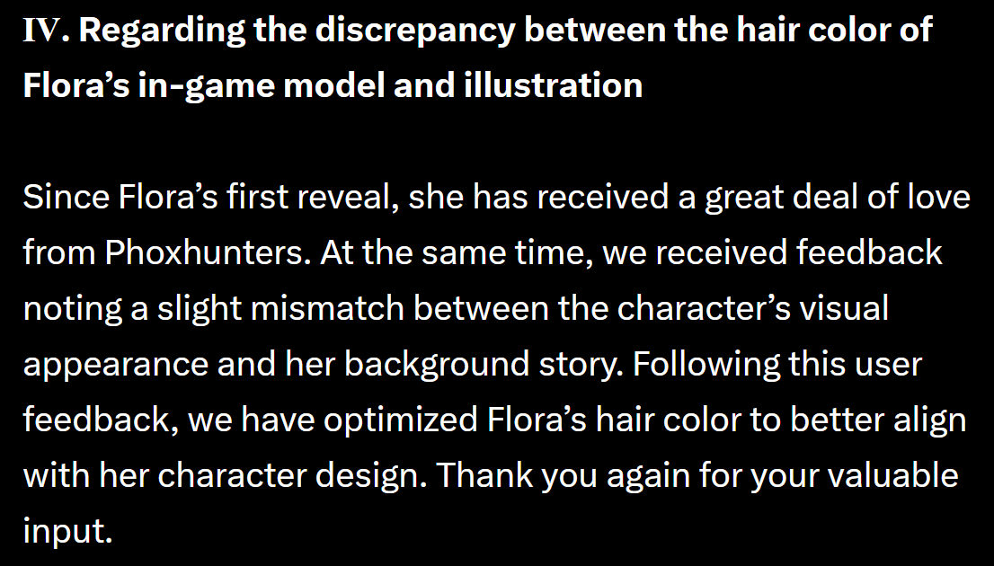 GrayRavenRadio's tweet photo. Not only is this response to feedback just generally really good (monetization/event changes based on fan response!), they actually adjusted Flora's hair color after I criticized it for not matching the artwork! 

More of this please, DNA! Responses like this show fans you care about what they have to say.