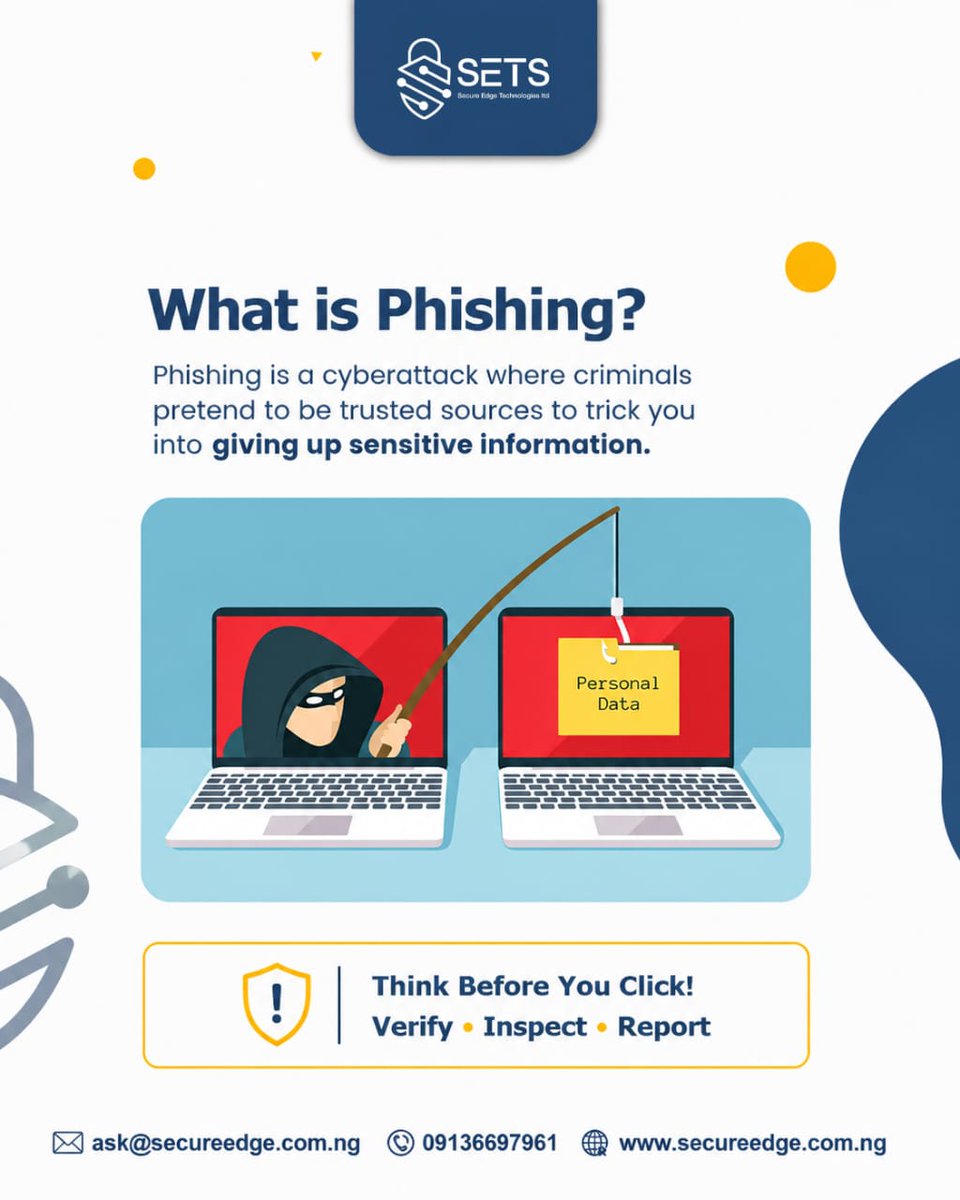 secureedgetech's tweet photo. Cybercriminals often impersonate trusted organizations to steal passwords, financial details, and sensitive information.

Before you click: 
✔️ Verify the sender 
✔️ Inspect links 
✔️ Report suspicious messages

Think Before You Click. Stay cyber-aware. https://t.co/hzMh6RVc29
