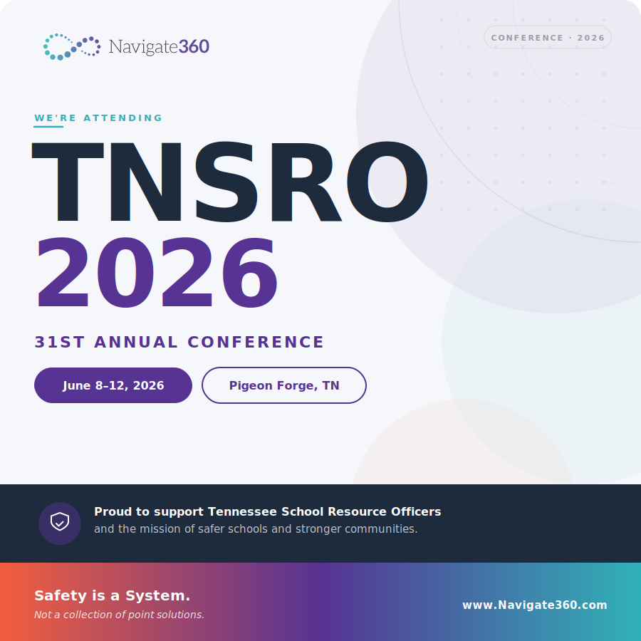 Navigate360_'s tweet photo. We're heading to the 30th Annual #TNSRO School Safety Conference! Join us in Pigeon Forge, June 8–13, as we work together to create safer schools. See you there! 👋​
#SchoolSafety #Navigate360 #SRO #SaferTomorrows https://t.co/0wWDHdg1Ik
