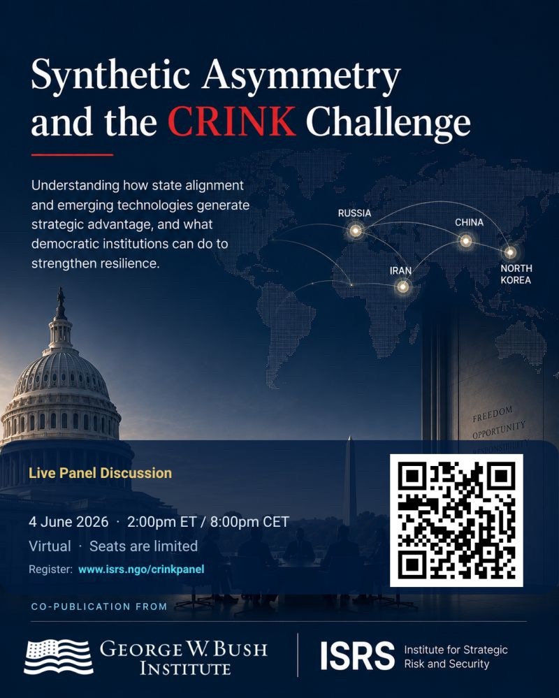 MasonNatSec's tweet photo. This Thursday, June 4, NSI Chief Operating Officer Tara Caroselli McFeely will be joining @TheBushCenter and @ISRSngo for a webinar to discuss the use of Synthetic Asymmetry in CRINK (China, Russia, Iran, North Korea) states. Tara will be joined by NSI Visiting Fellow Igor Khrestin, @BAMcCown, and @davevenable.

To learn more and register for this upcoming event, click here: https://t.co/1Gp2yhGSQM