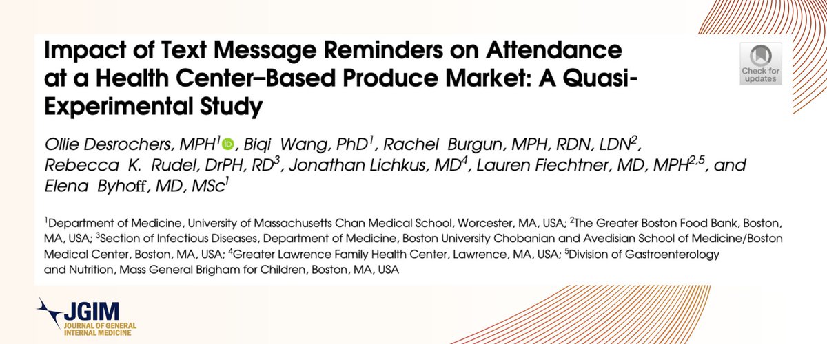 JournalGIM's tweet photo. Can a text improve healthy food access? Bilingual reminders were linked to ⬆️ attendance at a produce market. The study highlights the promise of low-cost digital outreach &amp; importance of multimodal strategies to avoid reinforcing inequities @desroollie https://t.co/jcrFERPFT7 https://t.co/P5vs82AHZB