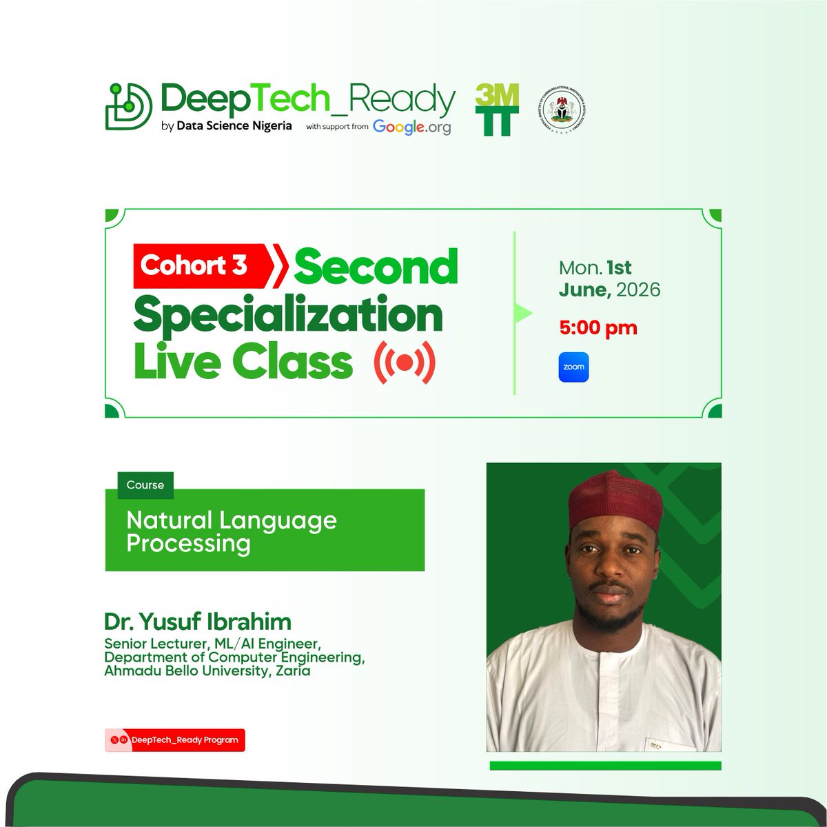 DeepTech_Ready's tweet photo. Another week of Cohort 3 Specialization Live Classes is here, and we’re excited for another round of insightful learning sessions across key AI and Data Science tracks!

📚 Here are the courses for the week: https://t.co/h6kaZRKQX7