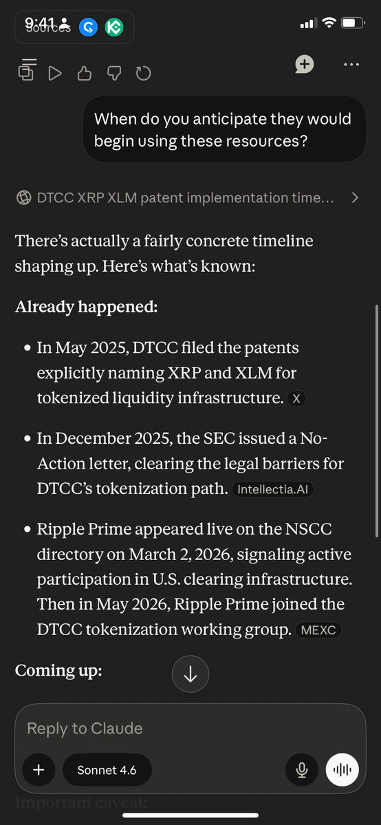 contentprograms's tweet photo. Asked Claude about the dtcc patent involving $xlm and $xrp. This is what I found out. 😃

I asked 2 questions:

1. When did the dtcc put #xlm and #xrp in a patent?

2. When do you anticipate they would begin using these resources?

(Be sure to read the last slide!!)

Follow for more and don’t forget to show some love by checking out my Clipduet app in the Apple AppStore! 😊