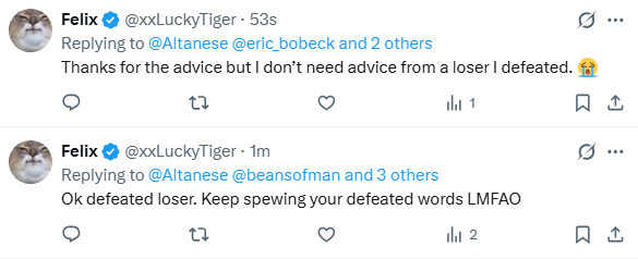 Altanese's tweet photo. This guy and his weird obsession with 'defeating' someone on Twitter are proof that men's mental health needs to be taken more seriously. https://t.co/KgzCShfqb0