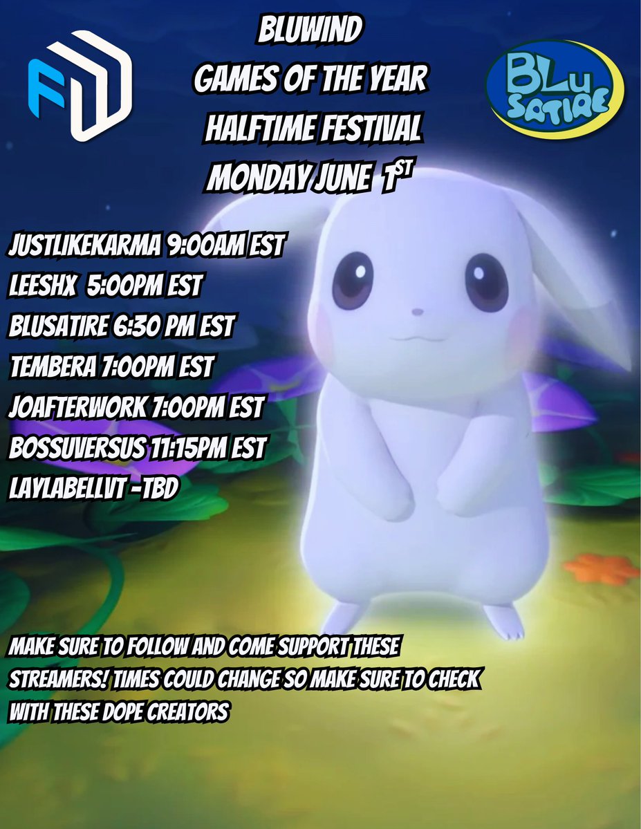 BluSatire's tweet photo. First Day of the BluWind Festival is underway, go show some love to @justlikekarma4 @Leeshtcb @JoAfterWork @BossuVersus https://t.co/cvzoPOexyW