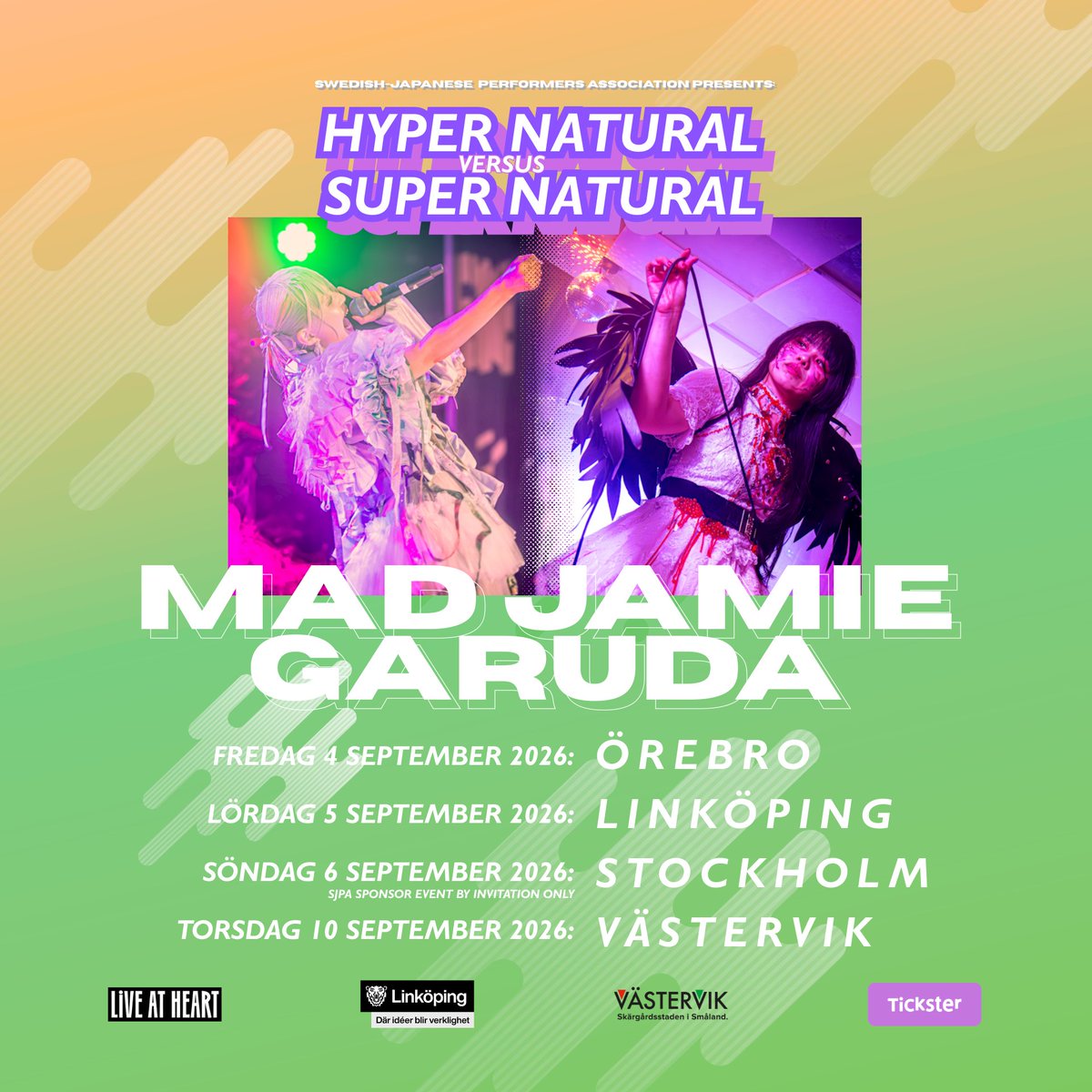 swejpnpa's tweet photo. Unique two-man tour "HYPER NATURAL vs SUPER NATURAL" with @madjamie_tokyo and @GARUDA_info in Sweden, 4-12 September! More info about each show will be posted this week... https://t.co/xRmbXNjvlD https://t.co/Dp5ESMFpLM