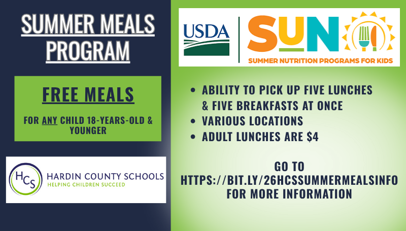 HardinCoSchools's tweet photo. Summer Meals start Wednesday, June 3.  Meals are served in various parts of the county.  All of the important information is located here:  https://t.co/t2M2Wbyi7A #HCSDifferenceMaker #DistrictOfOpportunities https://t.co/wscymASMZ2