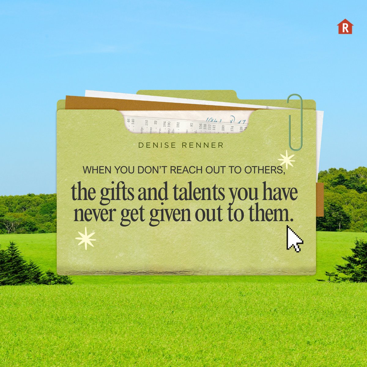 RennerDenise's tweet photo. We aren’t the only ones who lose when we stay in ourselves. When you don’t reach out to others, the gifts and talents you have never get given out to them. They never receive the blessing that you could have been to them.
— Denise Renner

“As each one has received a gift, minister it to one another, as good stewards of the manifold grace of God.” — 1 Peter 4:10