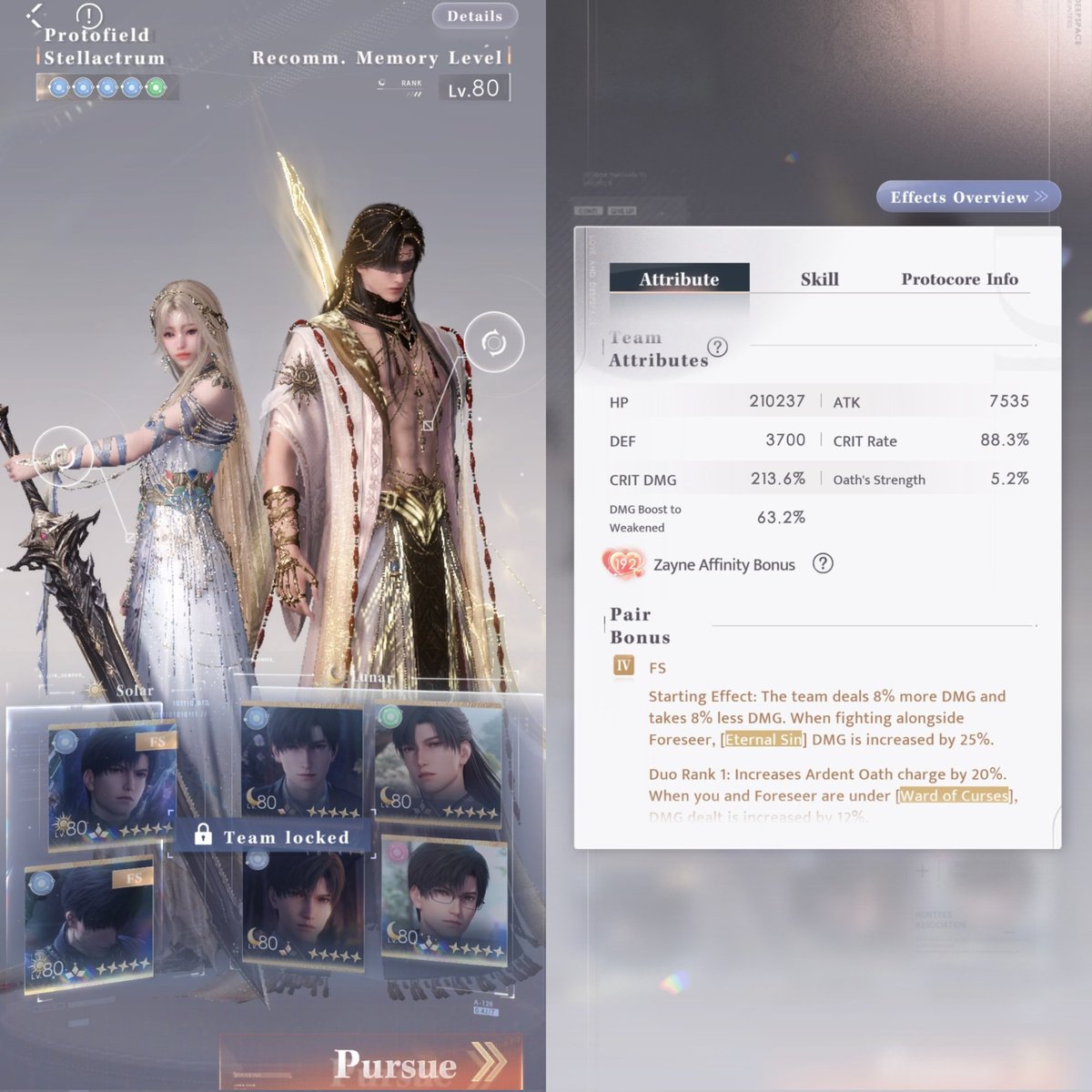 foursones_41's tweet photo. My six month old fanart finally almost done (I'll finish it I promise-). Anyway, Full stars 30% dmg boost for this week SHC, full Zayne R0 GoA team. GoA-Foreseer team is op. Definitely r3 their og myth and just mess with the protocore and you'll be saved 😭 this is team B https://t.co/6AjsaDkP74