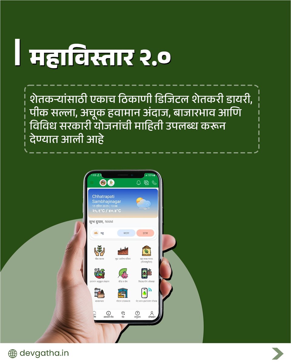 dev_gatha's tweet photo. शेतकर्‍यांना डिजिटल उपक्रमांद्वारे मदत. अधिक माहितीसाठी क्लिक करा: https://t.co/oSb6tXhpCj

#mahavistarapp #DigitalAgricultureHelp #MaharashtraFarmers #DevendraFadnavis #Devgatha https://t.co/JSNn8QD3nq
