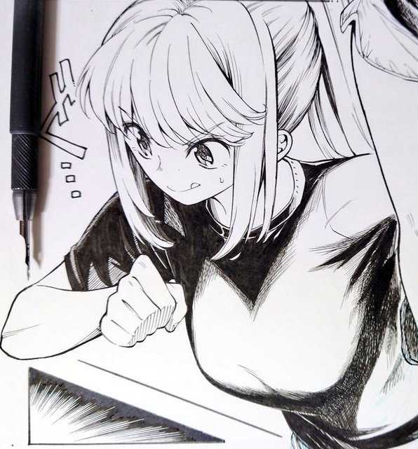 Yo4kage's tweet photo. ベタとポニテのペン入れ練習の過去絵 https://t.co/CsrHLGtCKr