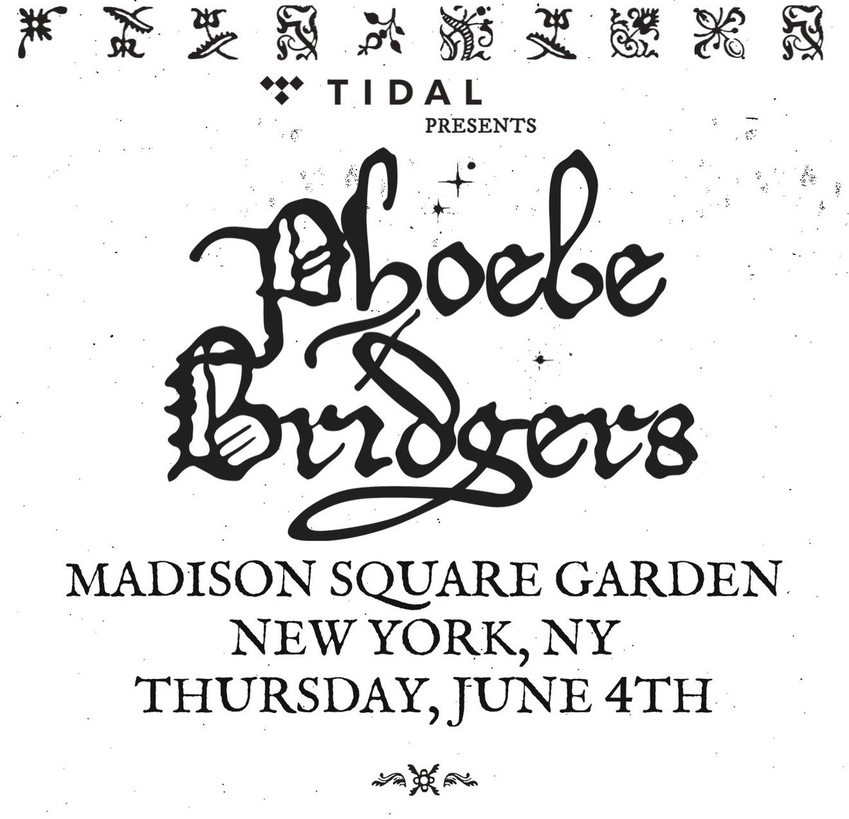 concertleaks's tweet photo. Phoebe Bridgers will be playing Madison Square Garden on Thursday! 

Tickets will benefit the Community Justice Exchange's Immigration Bond Freedom Fund. https://t.co/37px6yNLac