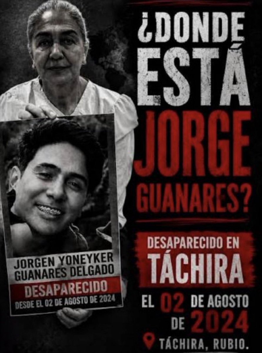 cheo070777's tweet photo. DÓNDE ESTÁ Jorge Guanares ??????
La desaparición Forzada es un crimen de lesa humanidad que no prescribe. 

📌Otra de tantas madre que esperan por abrazar a su amado hijo, ella necesita una RESPUESTA.Basta de INJUSTICIA…. @Libertasvzla @zulimadelvalle @SecRubio @usembassyve @SenRickScott @CourPenaleInt @OEA_oficial @CorteIDH