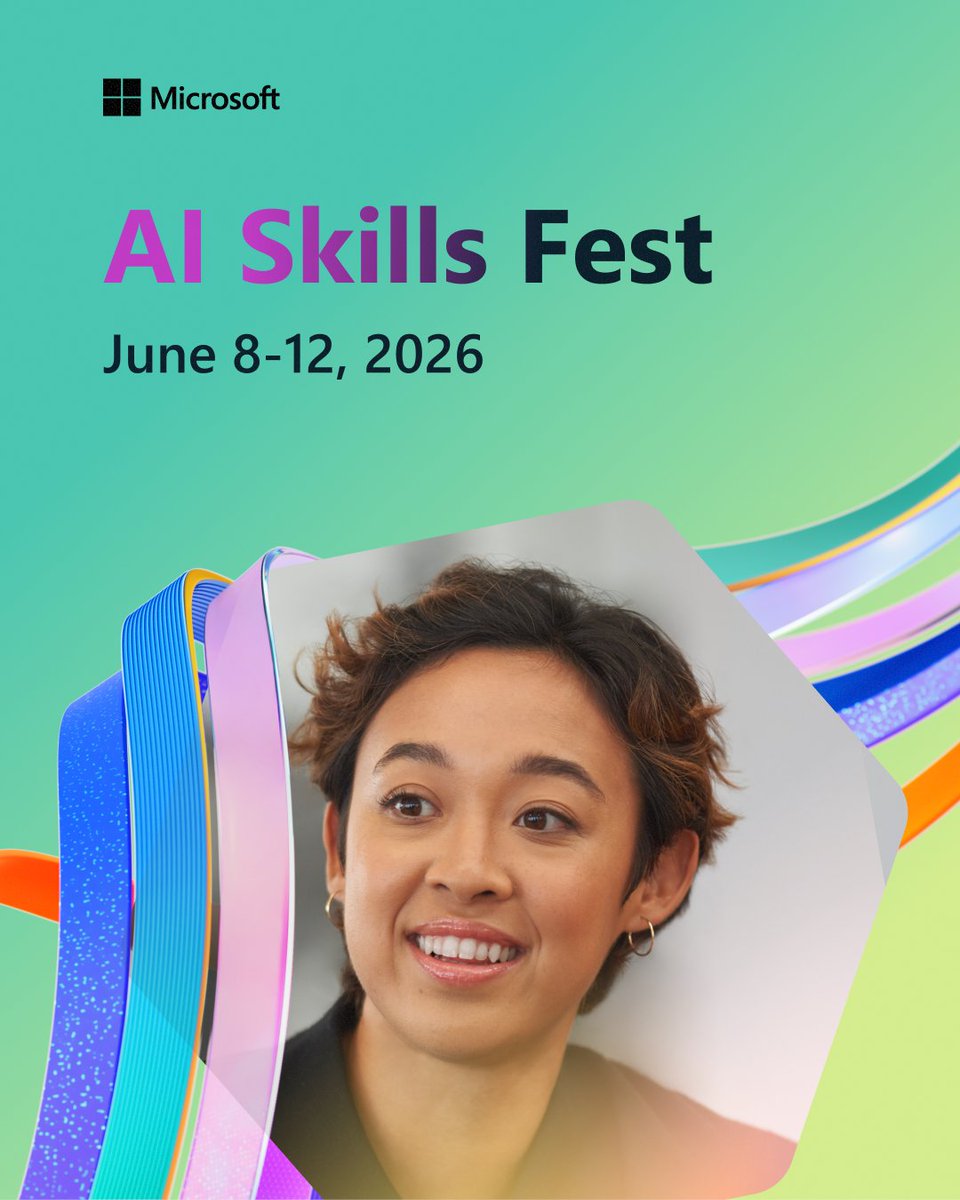Microsoftirl's tweet photo. 📣 IT, data &amp; security pros, this one’s for you 📣

Explore curated AI playlists, from Azure basics to agent control.

Microsoft AI Skills Fest | 8–12 June, 2026

Get your free pass: https://t.co/Tgh8Z1caLG ✨

@MicrosoftLearn 

#AISkillsFest https://t.co/9UnI9PwjOT