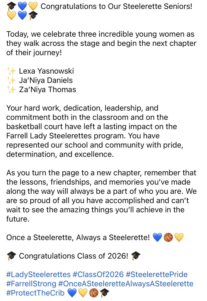 LadyFHSBBall's tweet photo. Congratulations to our 3 Steelerettes on graduating(Lexa,Ja’Niya,and ZaNiya) this past Friday. We wish these ladies nothing but the best on their new journey. 
 
Once A Steelerettes Always A Steelerette. Thank you for your hard work over the past 4 years. https://t.co/6TGW9MjoQR