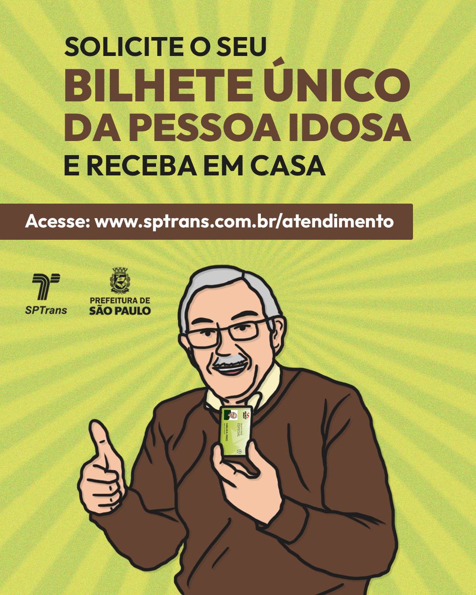 sptrans's tweet photo. 👴👵 O Bilhete Único da Pessoa Idosa pode ser utilizado nos ônibus da capital por pessoas com 65 anos ou mais. Com o bilhete, o passageiro pode passar a catraca e ter mais opções de lugares no ônibus! Para obtê-lo, acesse: https://t.co/18BnYr5Mn2 https://t.co/8ZPjB8xwZe