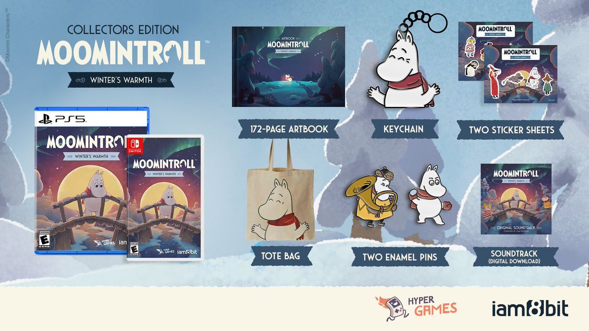 blackscreenrec's tweet photo. The Collector's Edition and retail version of Moomintroll Winter's Warmth by @iam8bit are now available via our online store! 🍄 
Escape the summer heat with this cozy winter adventure and don't miss out on those adorable goodies. 🌲 🕯️ 

Pre-order here: https://t.co/klGSihKFH3 https://t.co/ta1XYtPc4r