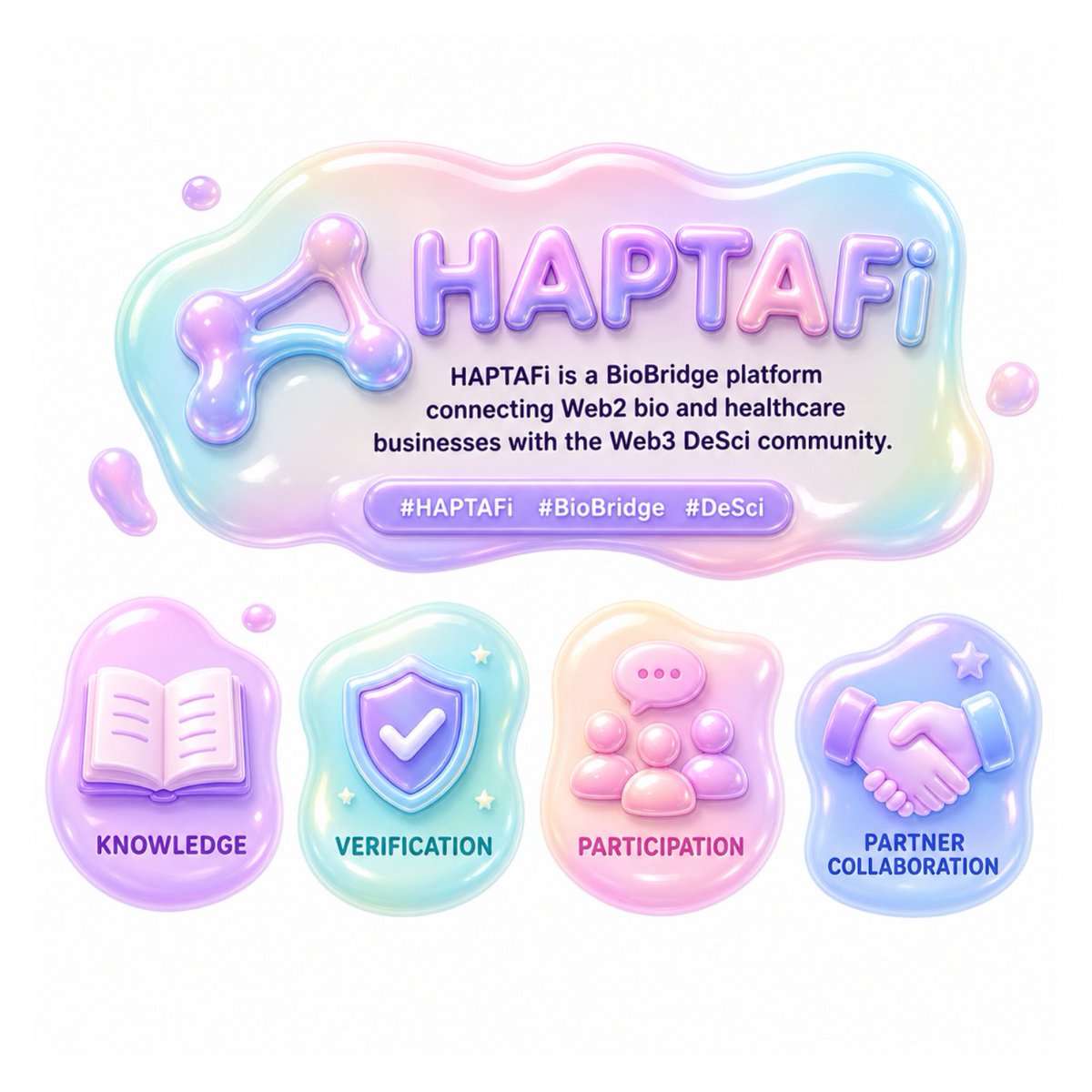 HaptaFi's tweet photo. HAPTAFi is a BioBridge platform connecting Web2 bio and healthcare businesses with the Web3 DeSci community. It starts with knowledge, verification, participation, and partner collaboration. #HAPTAFi #BioBridge #DeSci https://t.co/4fCej1IGI6