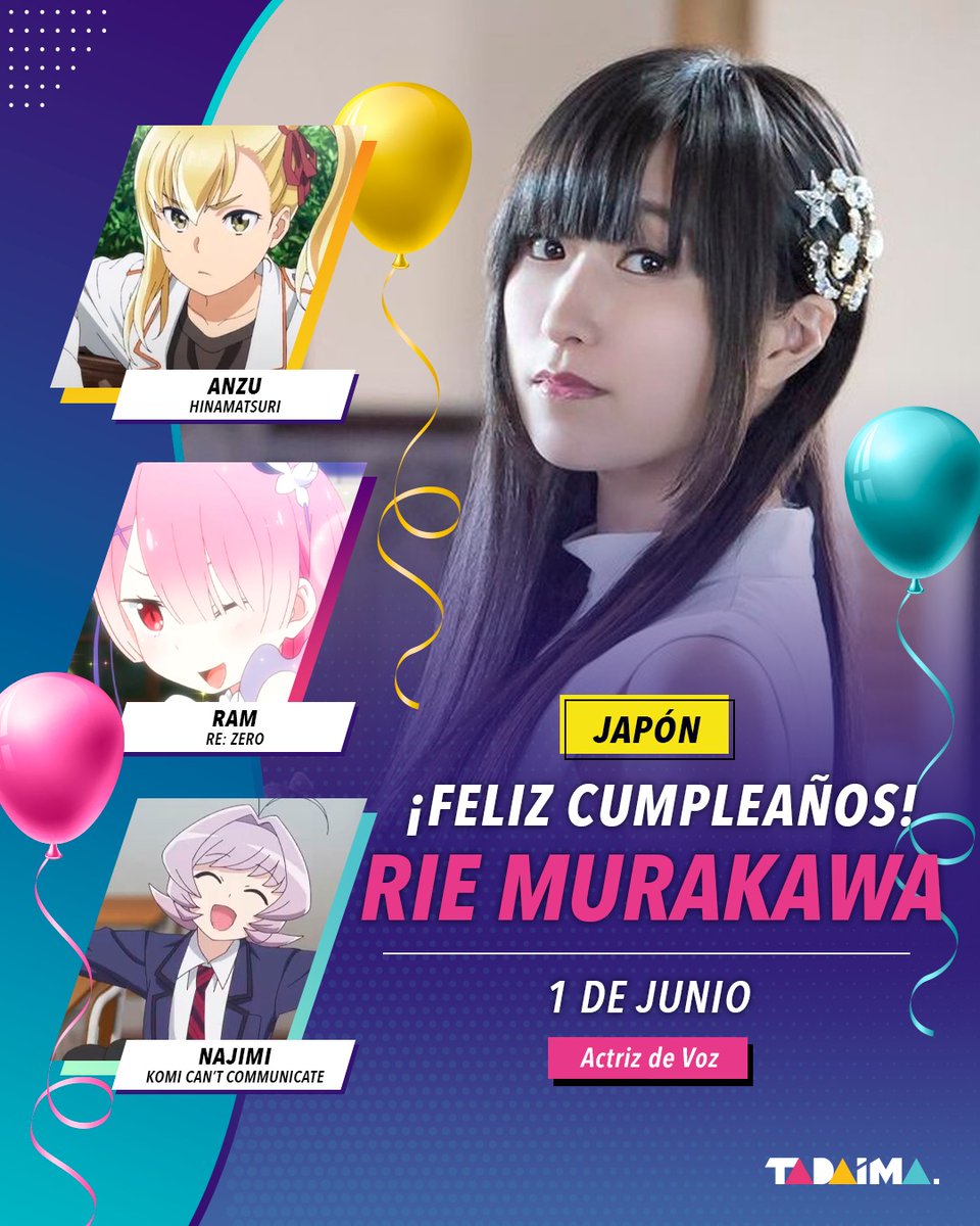 TadaimaMx's tweet photo. Hoy le queremos desear un feliz cumpleaños a la talentosa Rie Murakawa. 🥳🎂🎉🎉 https://t.co/72ZTr9G8Dp