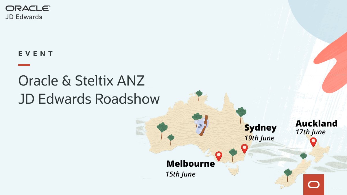 OracleJDEdwards's tweet photo. Great things happen when #JDEdwards users get in the same room! Be a part of the Oracle & Steltix ANZ JD Edwards Roadshow this June to connect with the community, hear from product experts, and see what's on the horizon. Register now: https://t.co/0nFyUcLScQ
#TechEvents #Oracle https://t.co/7uwqT2YiMB